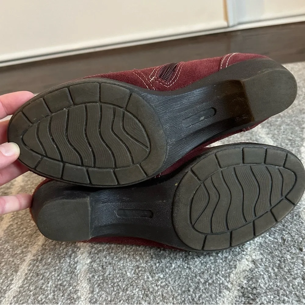 SoftSpots Burgundy Suede Leather Ankle Booties with Small Heel